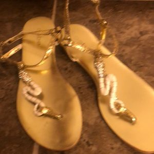 COPY - Bebe gold and white sandal with embellished snake design size 7